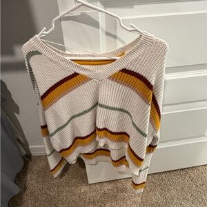 Striped Women's Sweater - Cream, Yellow, Green, Brown